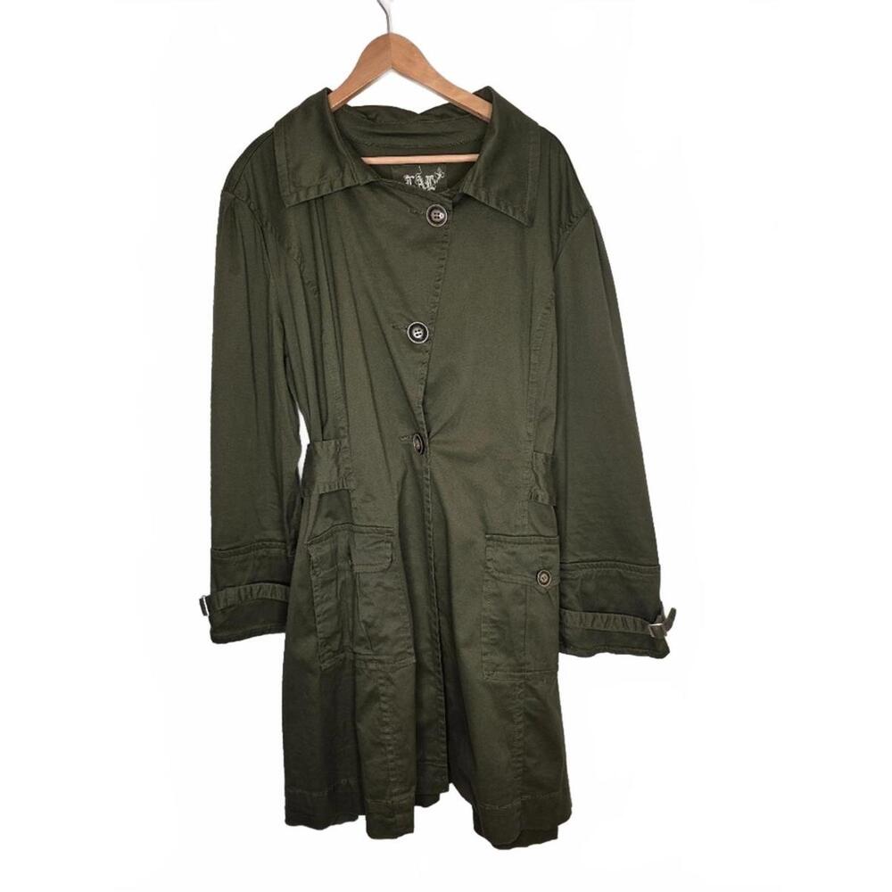 Live A Little Women's Classic Dark Green Khaki Trench Coat 98% Cotton 3XL